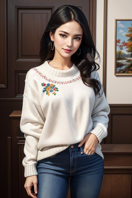 03134-3862426057-((Masterpiece, best quality,edgQuality)), smug,smirk,standing,posing for a picture_edgPO, a woman wearing an white sweater and j.png